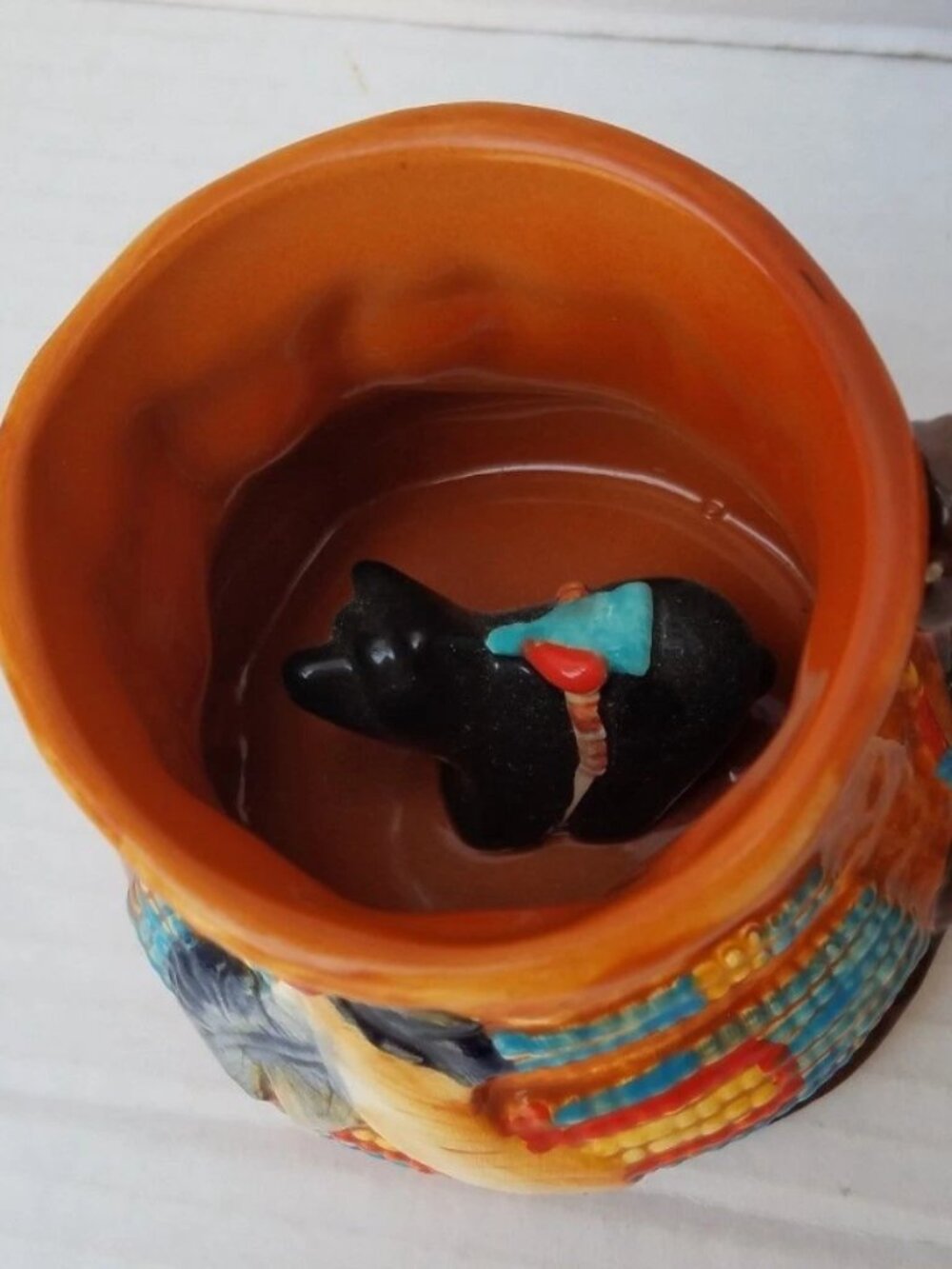 Southwest Mug Pouch Design with Black Bear Figure Inside Mug Signed Gaham 2006